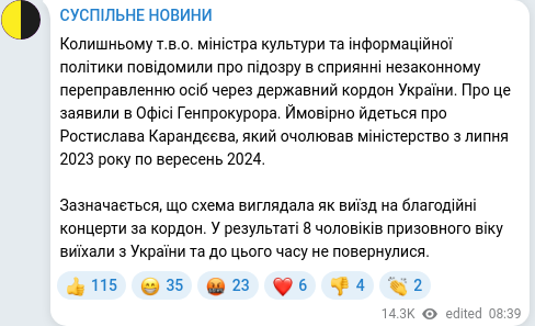 Telegram publication screenshot