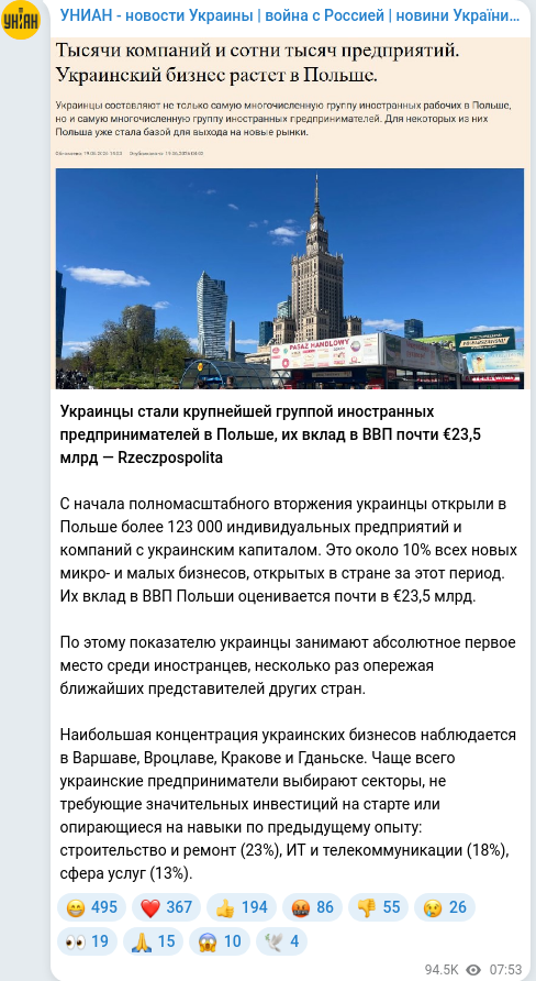 Telegram publication screenshot