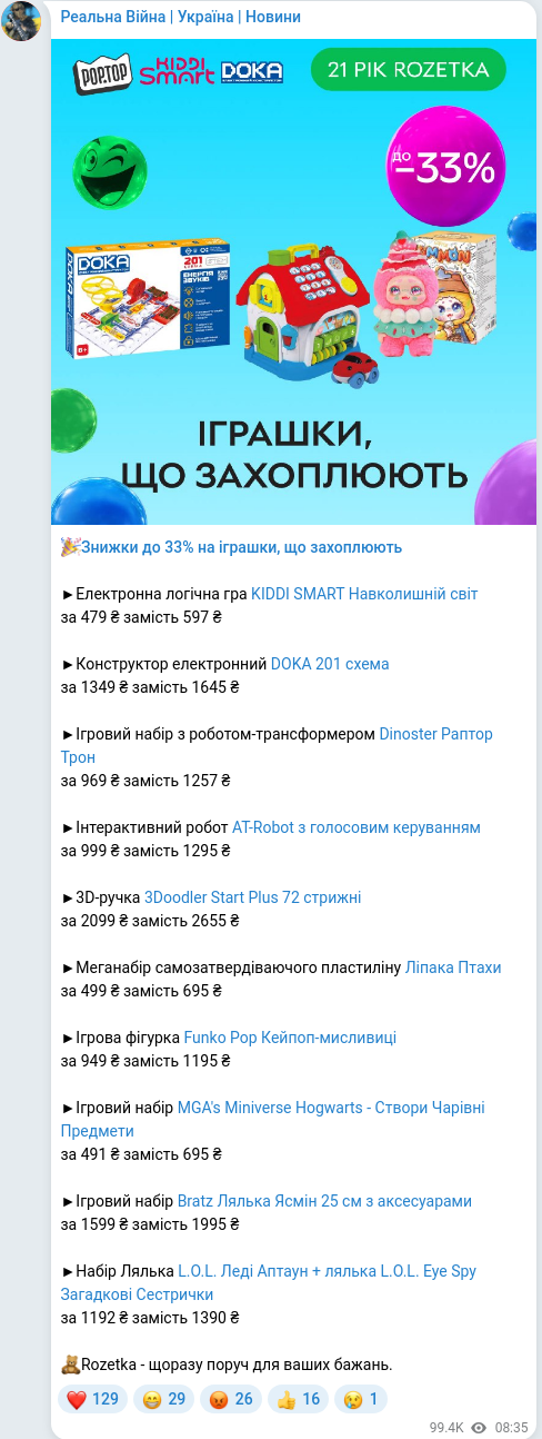 Скріншот Telegram-публікації