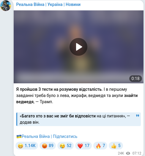 Скріншот Telegram-публікації
