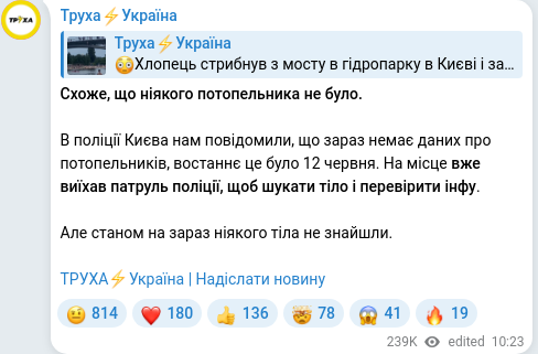 Telegram publication screenshot