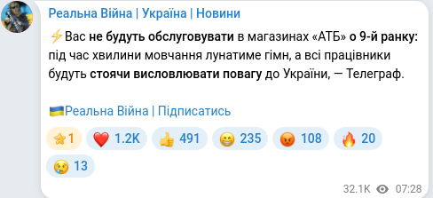 Скріншот Telegram-публікації