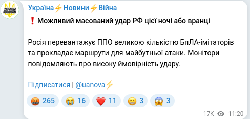 Telegram publication screenshot