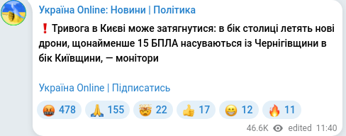 Скріншот Telegram-публікації