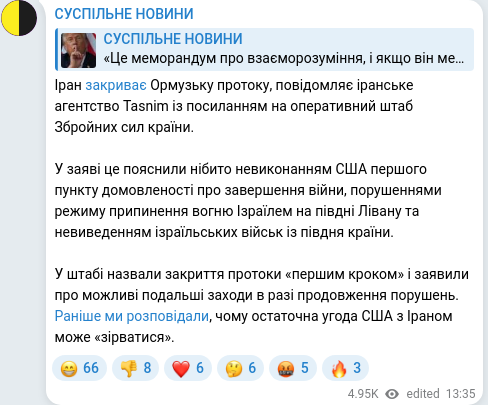 Скріншот Telegram-публікації