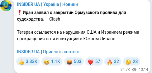 Скріншот Telegram-публікації