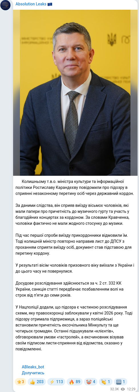 Telegram publication screenshot