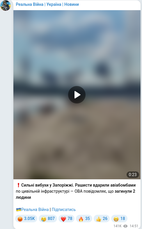 Скріншот Telegram-публікації