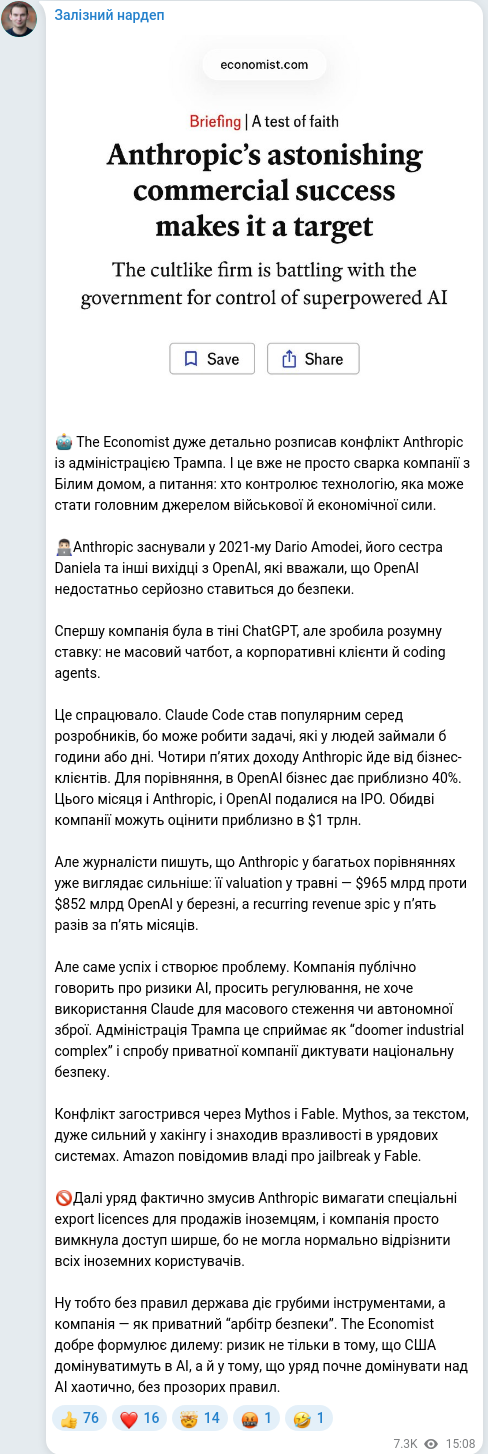 Telegram publication screenshot