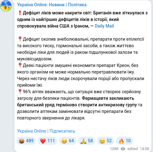 Telegram publication screenshot