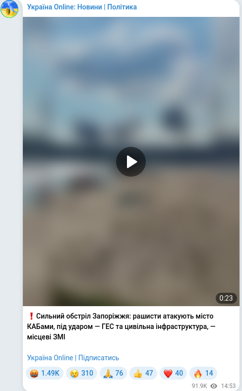 Telegram publication screenshot