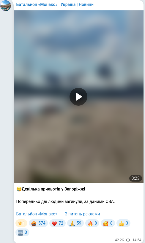 Скріншот Telegram-публікації