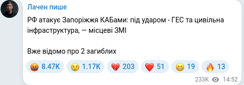 Скріншот Telegram-публікації