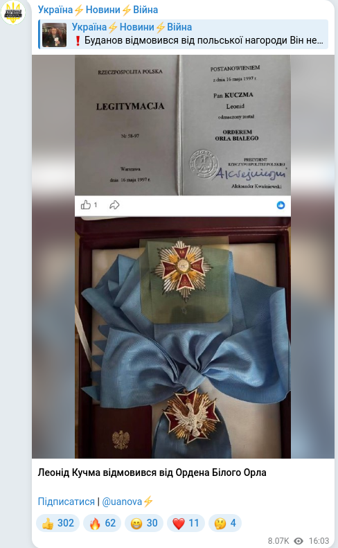 Скріншот Telegram-публікації