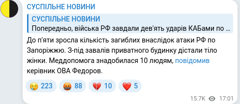 Скріншот Telegram-публікації
