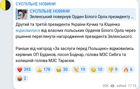 Скріншот Telegram-публікації