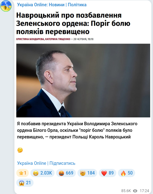 Скріншот Telegram-публікації