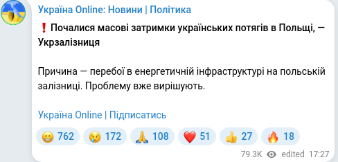 Скріншот Telegram-публікації
