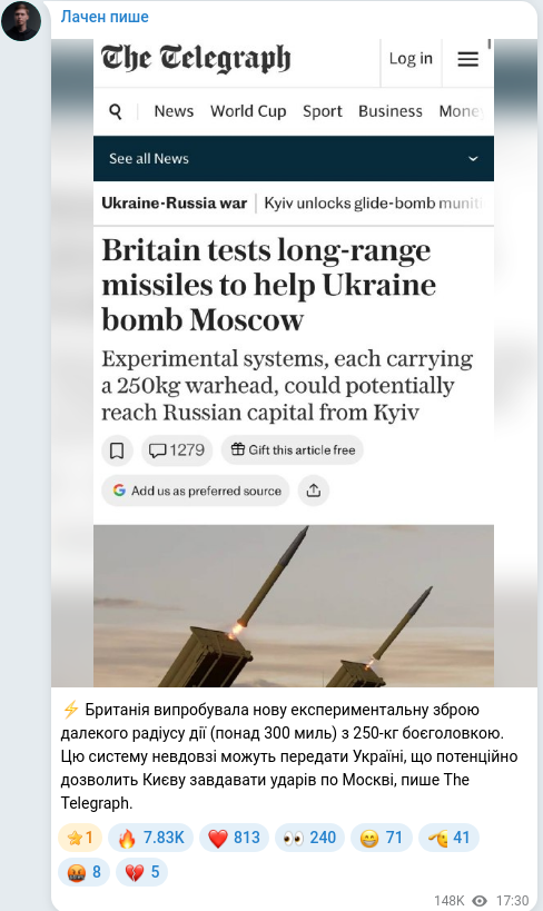 Скріншот Telegram-публікації