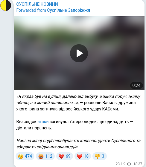 Скріншот Telegram-публікації