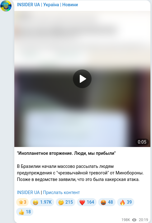 Скріншот Telegram-публікації