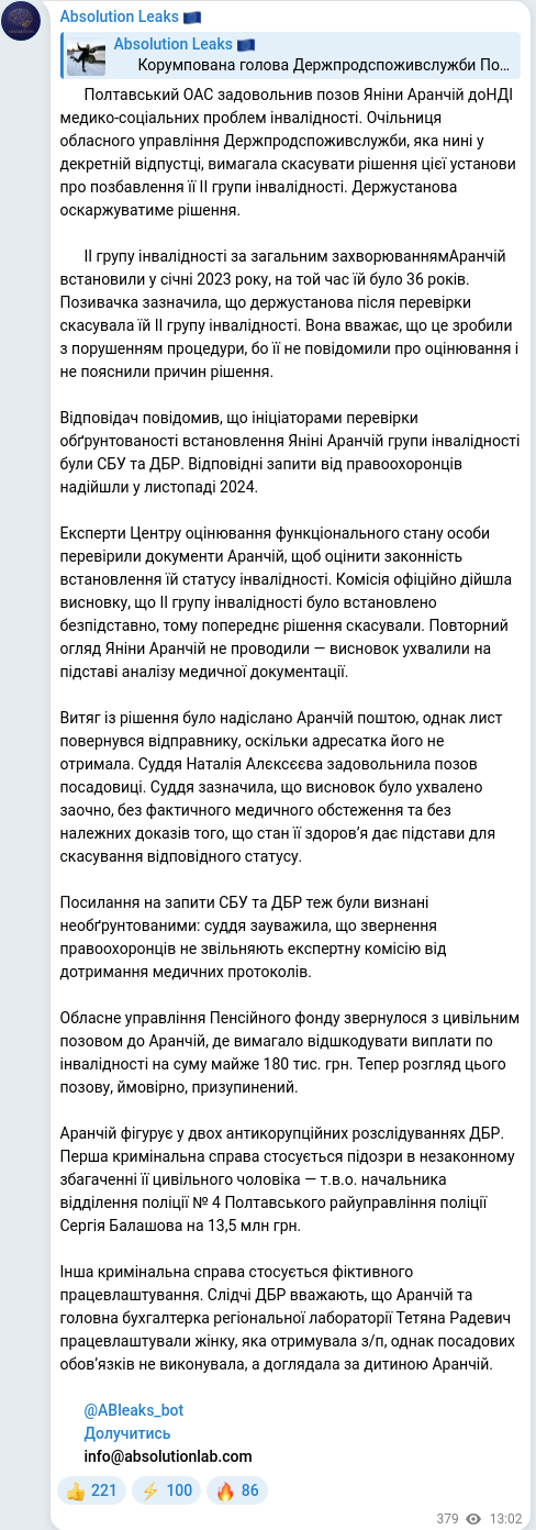 Telegram publication screenshot