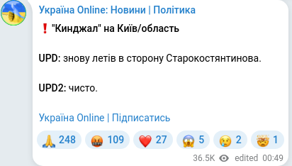 Скріншот Telegram-публікації