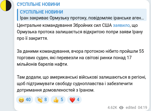 Telegram publication screenshot