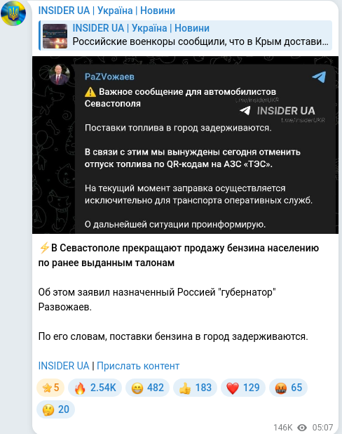 Скріншот Telegram-публікації