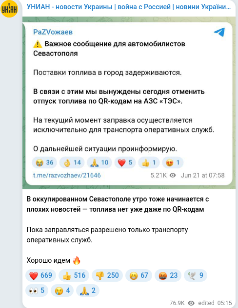 Telegram publication screenshot