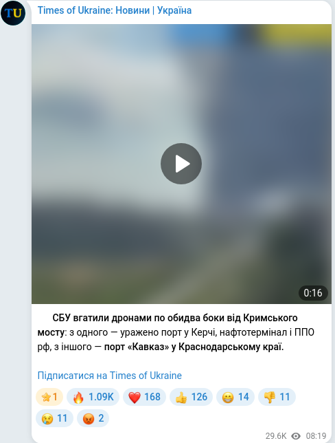Скріншот Telegram-публікації