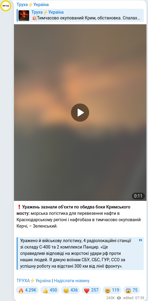Telegram publication screenshot