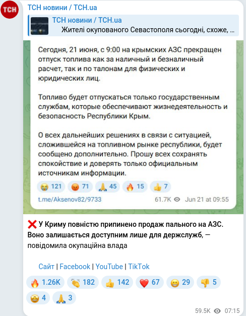 Telegram publication screenshot