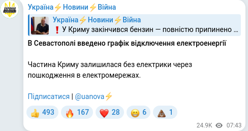 Скріншот Telegram-публікації