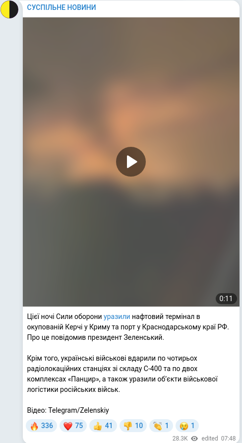 Скріншот Telegram-публікації