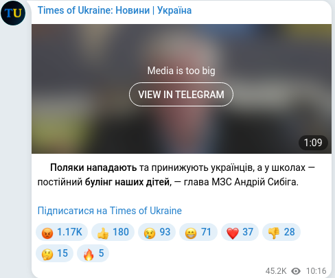 Telegram publication screenshot