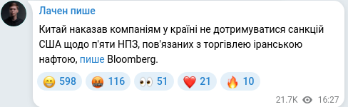 Скріншот Telegram-публікації