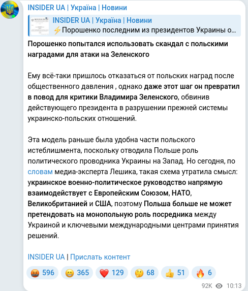 Скріншот Telegram-публікації