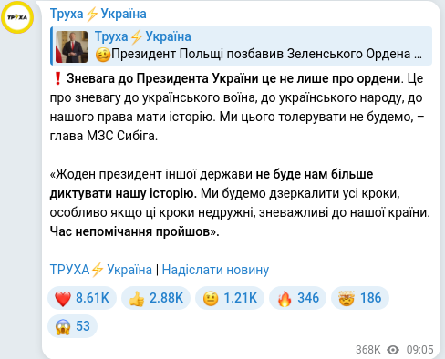 Скріншот Telegram-публікації