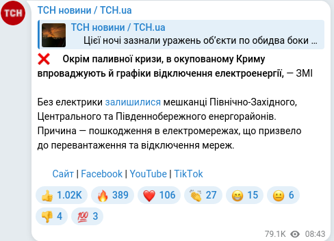 Скріншот Telegram-публікації