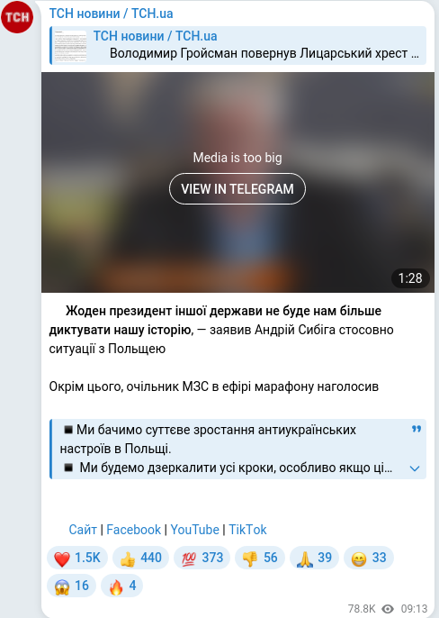 Telegram publication screenshot