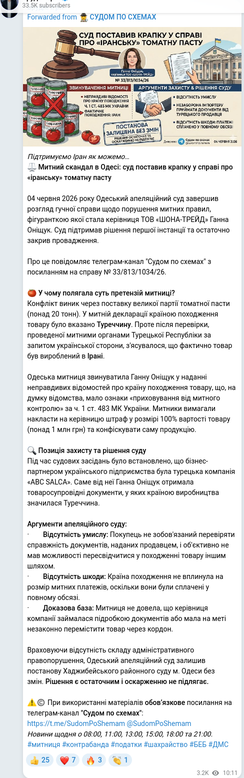 Telegram publication screenshot