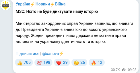 Скріншот Telegram-публікації