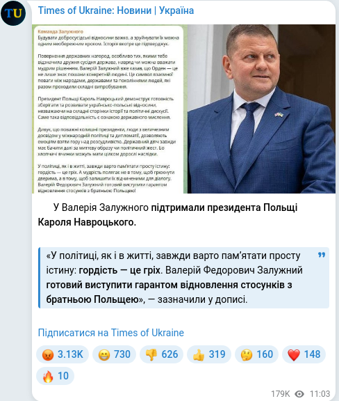 Telegram publication screenshot