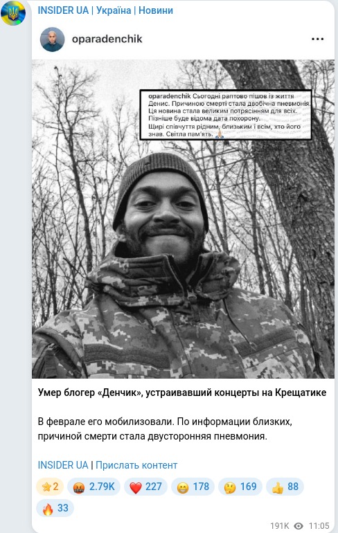 Скріншот Telegram-публікації