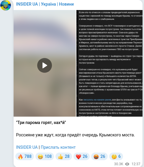 Скріншот Telegram-публікації