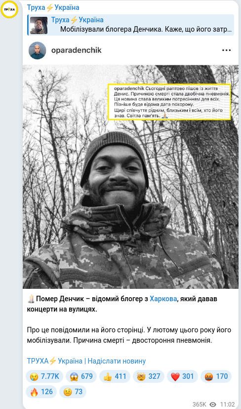 Скріншот Telegram-публікації