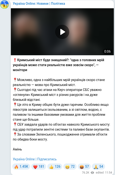 Скріншот Telegram-публікації