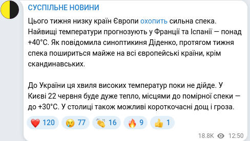 Скріншот Telegram-публікації