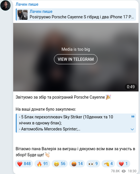 Скріншот Telegram-публікації